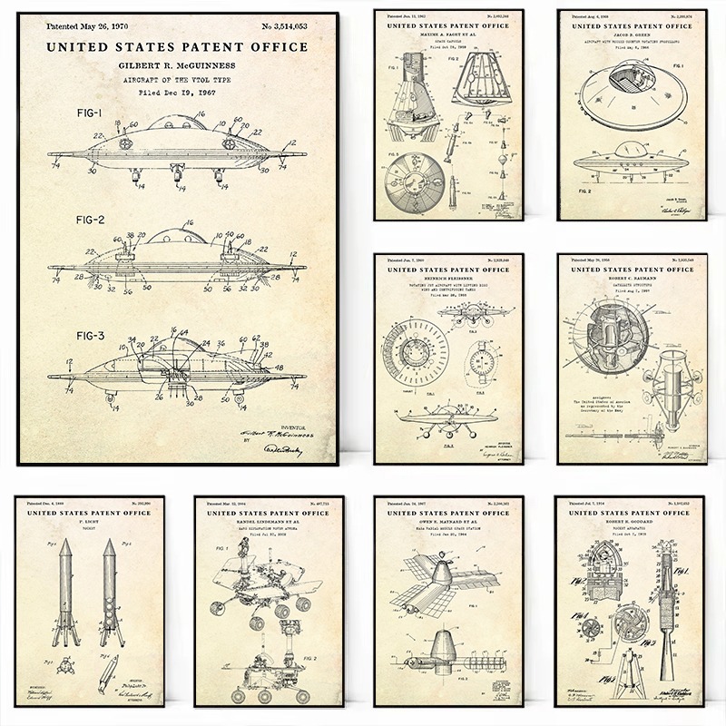 Star Map Poster - Soucoupe volante Vintage, plan d'ovni, affiche